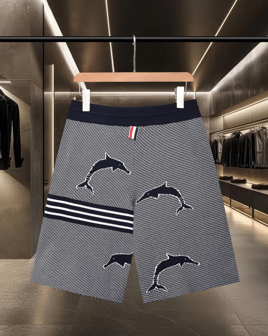 Thom Browne Style Four-Bar Stripe Knit Shorts