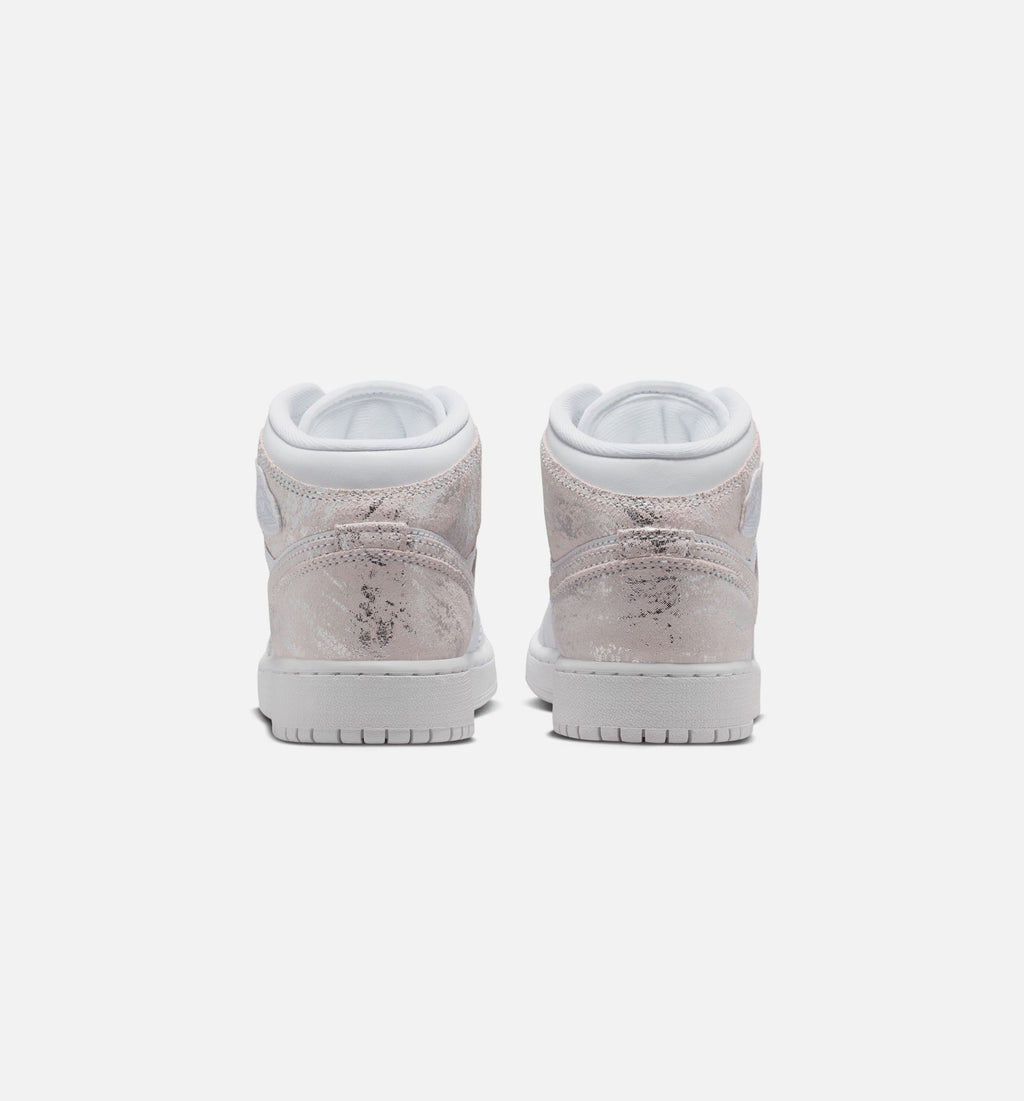 Air Jordan 1 Mid SE Grade School Lifestyle Shoes - White Field Silver