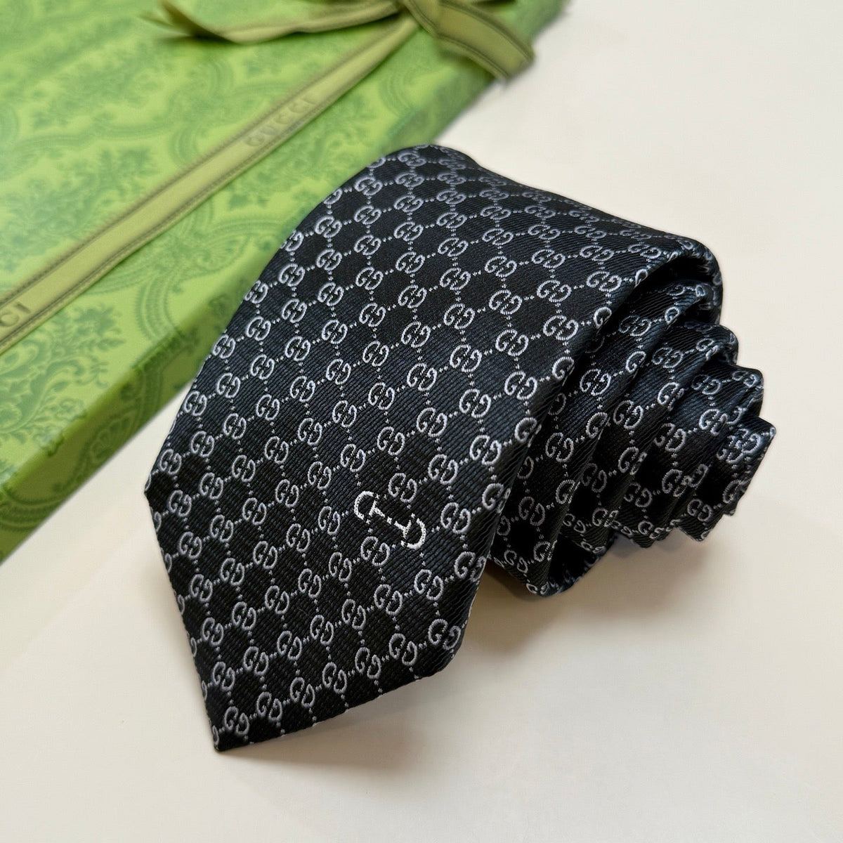 Gucci Style Men's Tonal GG Jacquard Silk Tie