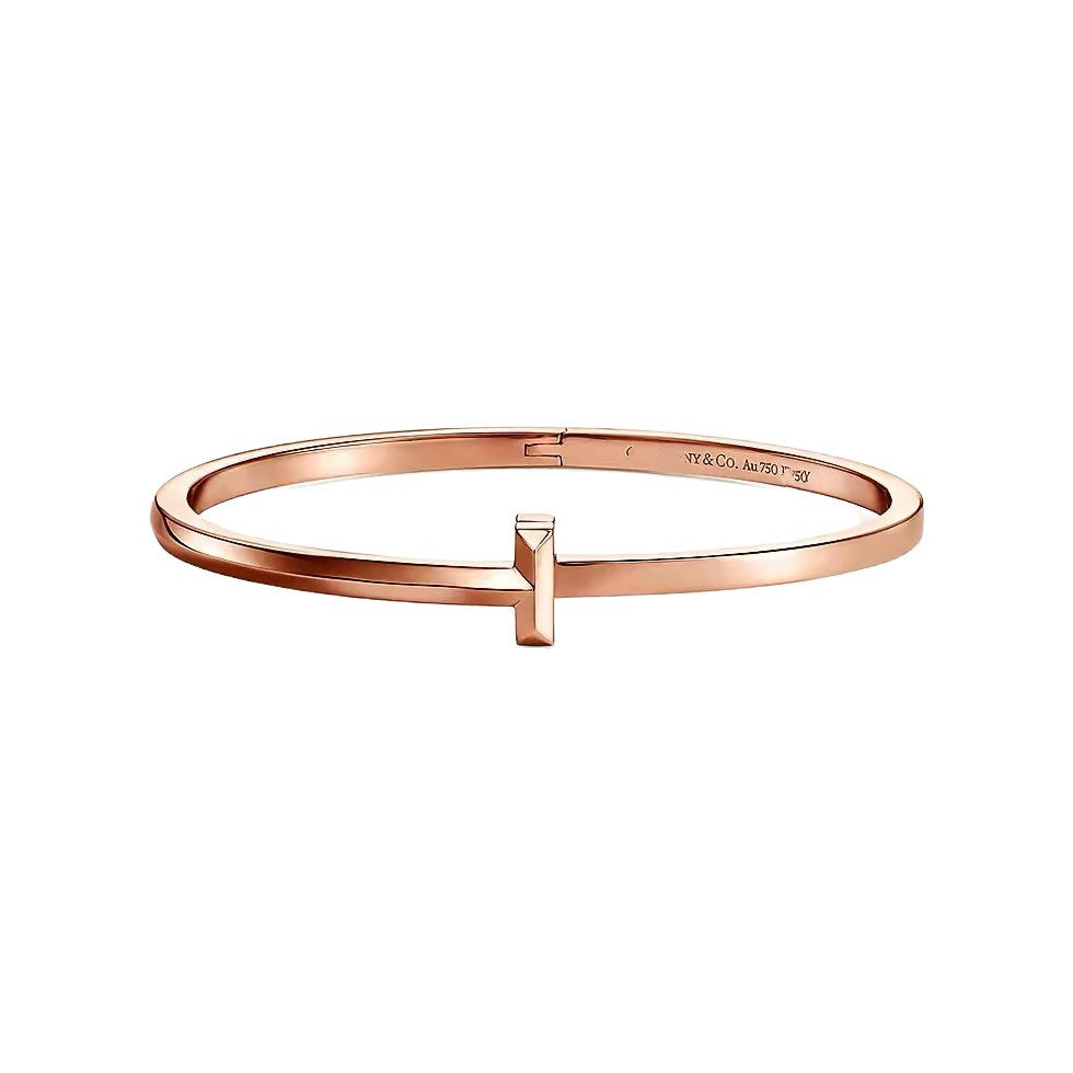Tiffany Style T Motif Cubic Zirconia 18K Gold-Plated Bangle