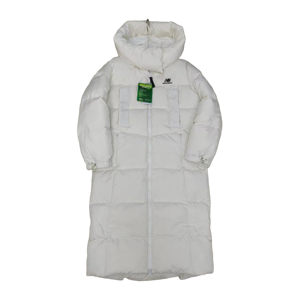 New Balance Hooded Long Puffer Coat | Off White | Insulated
