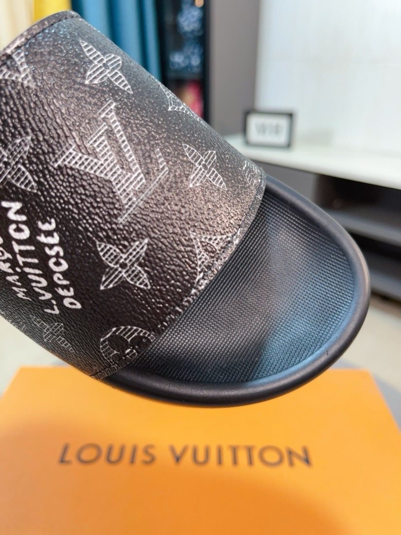 Louis Vuitton Men's Monogram Slide Sandals - Dark Brown and Black