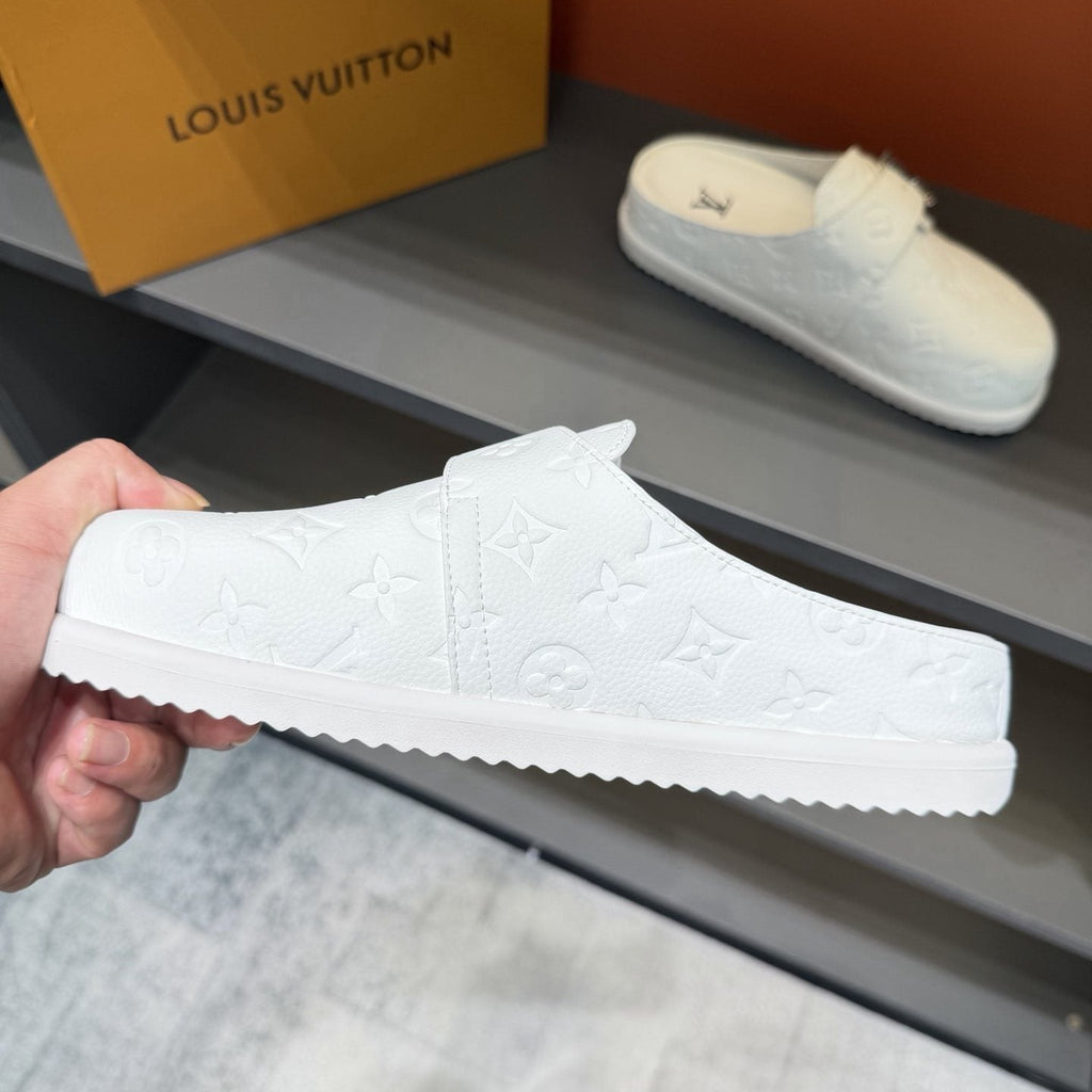 Louis Vuitton White Embossed Slide Sandals