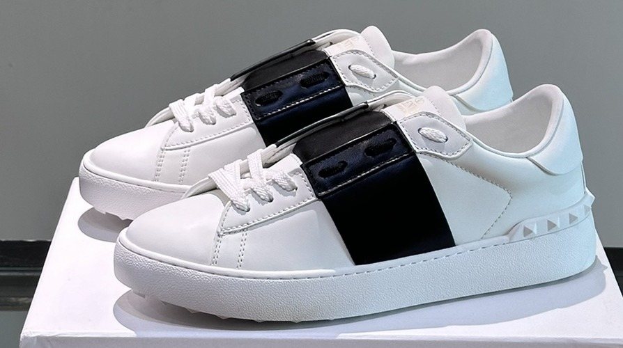 Valentino White Sneakers with Black Strap