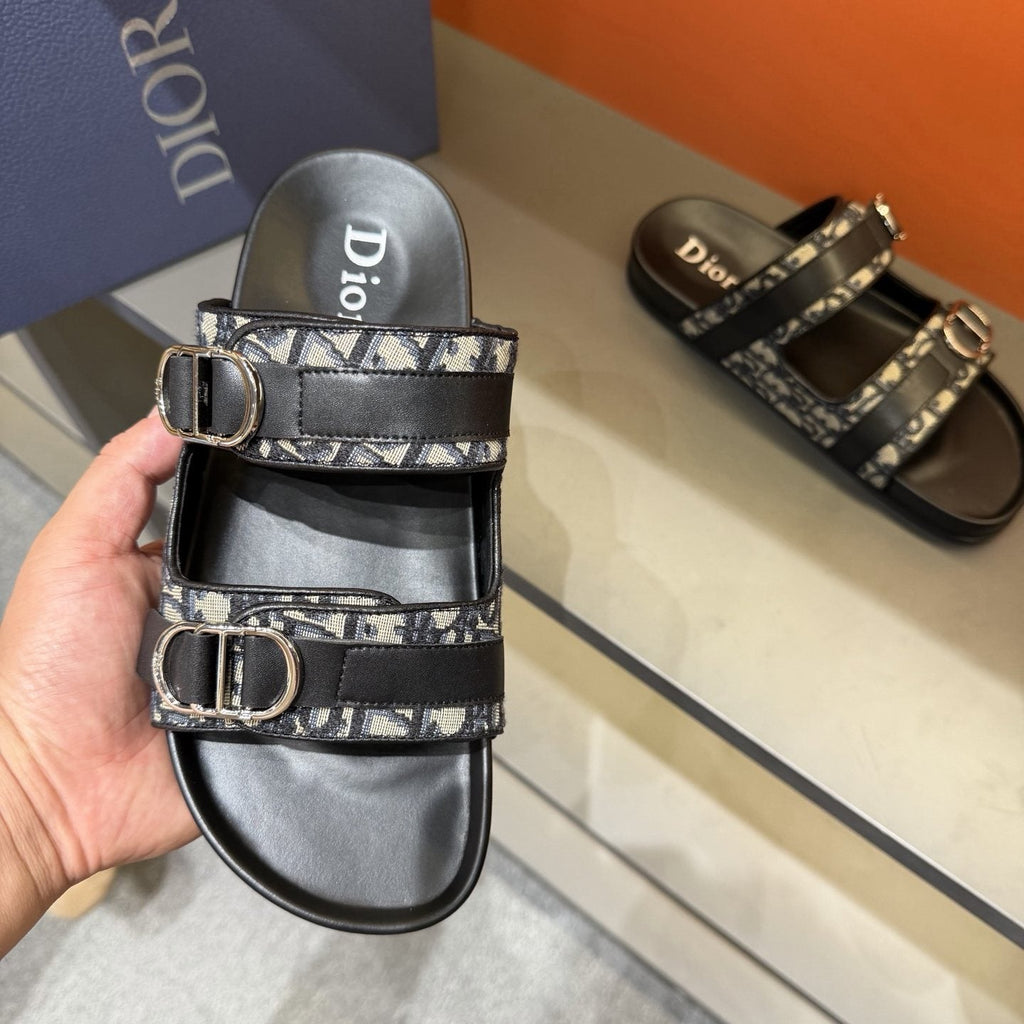 Dior Patterned Double-Strap Slide Sandals