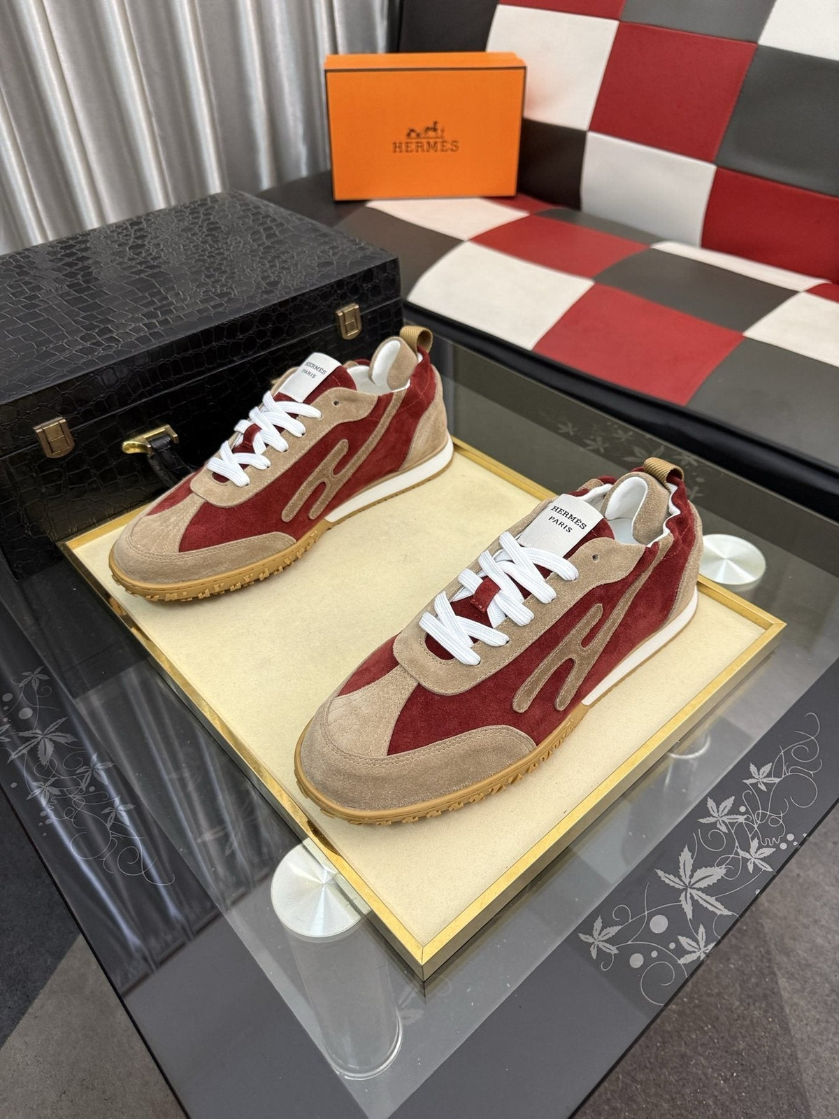 Hermès Men's Layered Panel Low-Top Sneakers