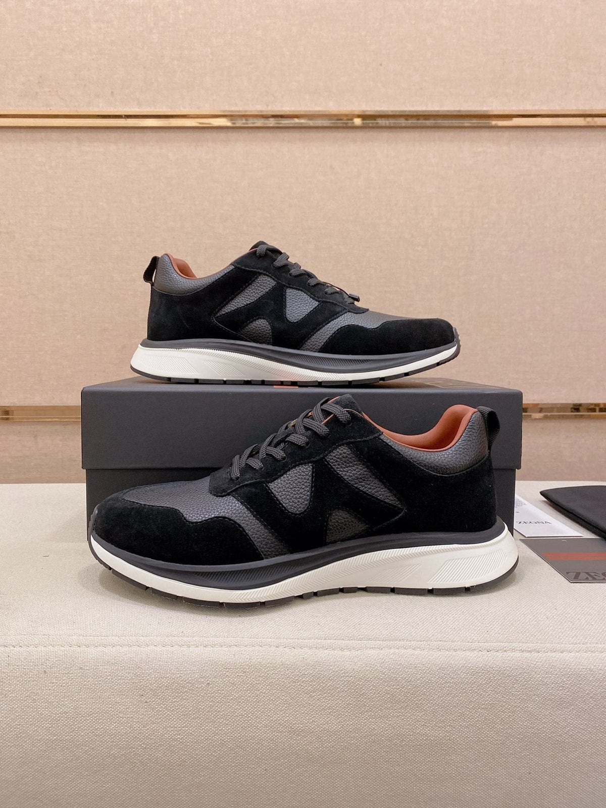 Zegna Men's Textured Low-Top Sneakers - Contrast Sole